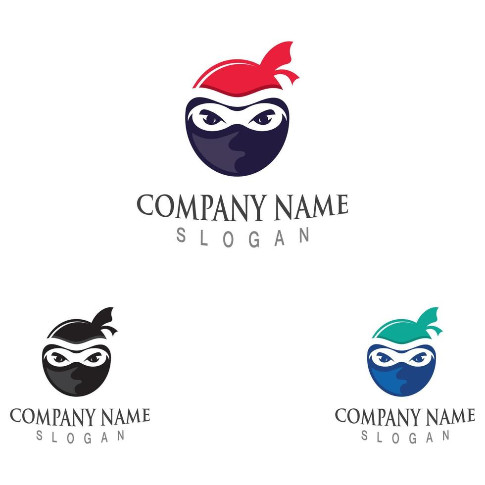 Cute ninja face logo character design template vector