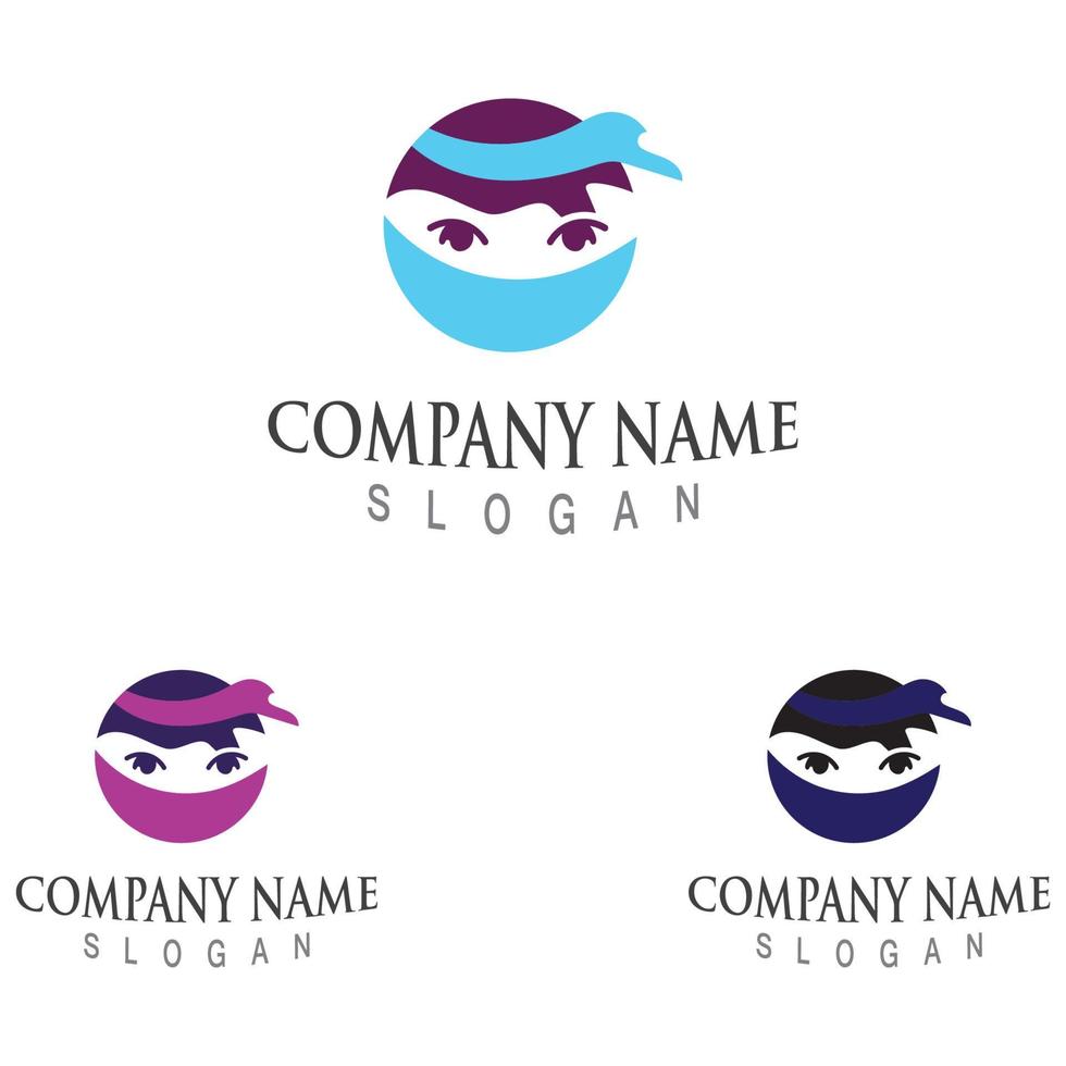 Cute ninja face logo character design template vector