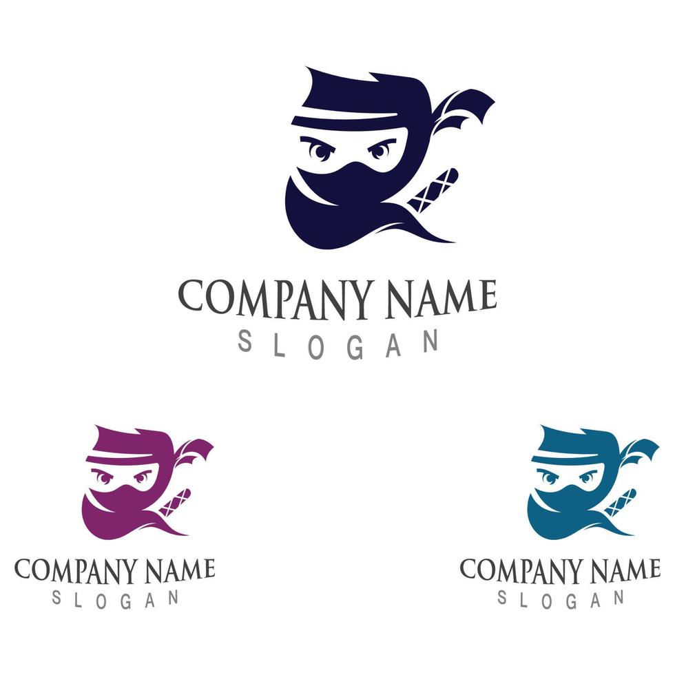 Cute ninja face logo character design template vector