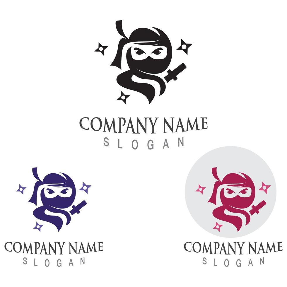 Cute ninja face logo character design template vector