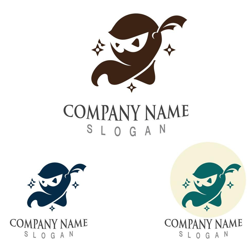 vector de plantilla de diseño de personaje de logotipo de cara de ninja lindo