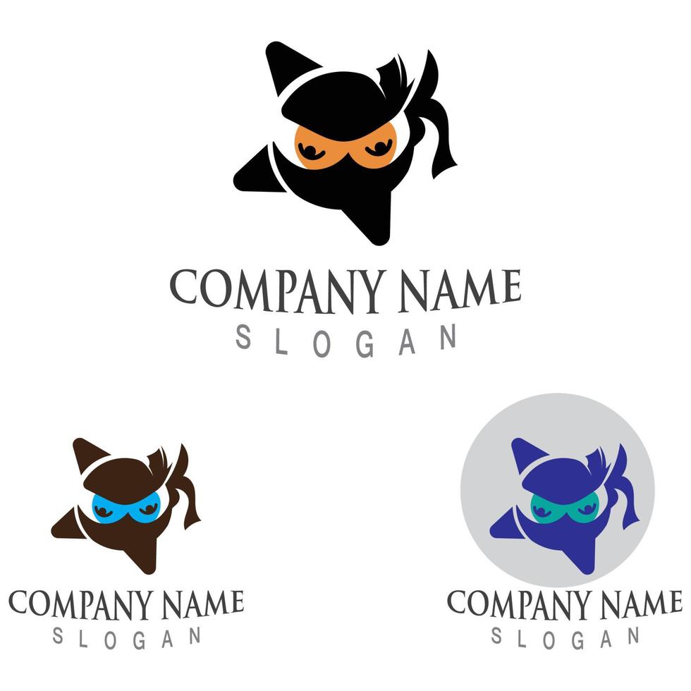 Cute ninja face logo character design template vector