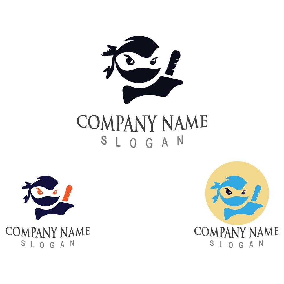 Cute ninja face logo character design template vector