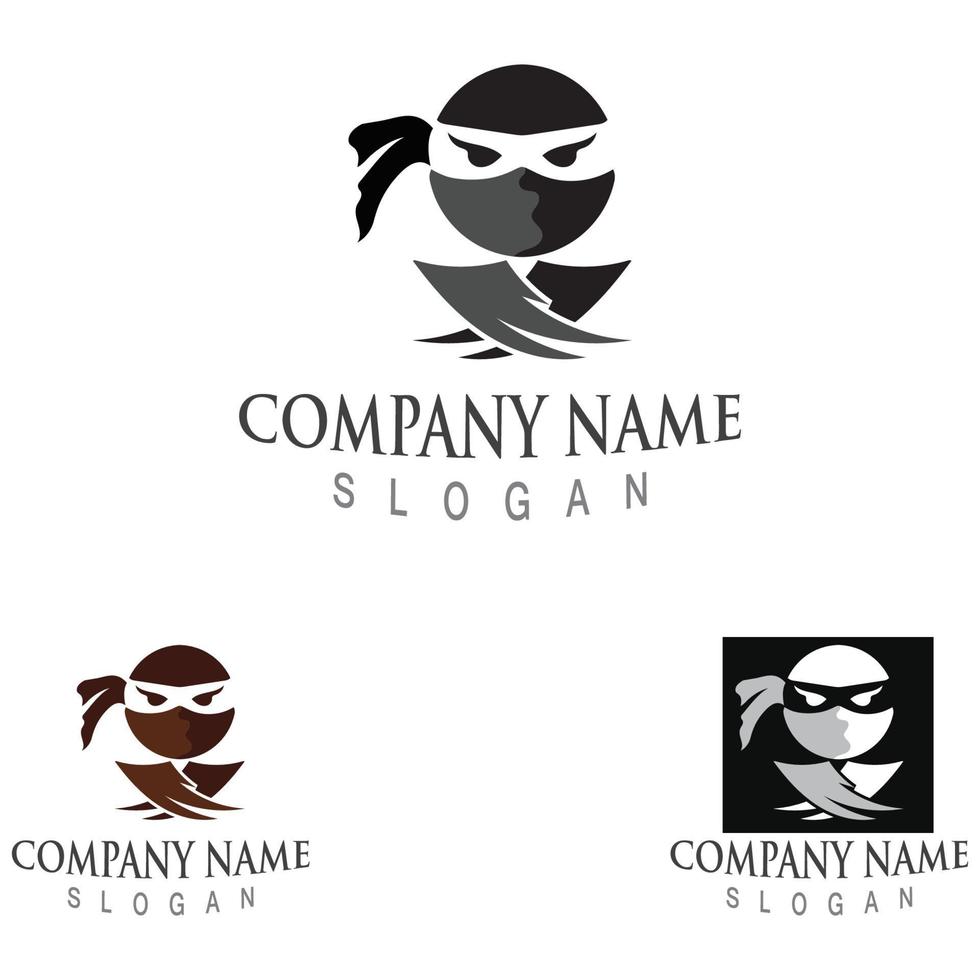 Cute ninja face logo character design template vector