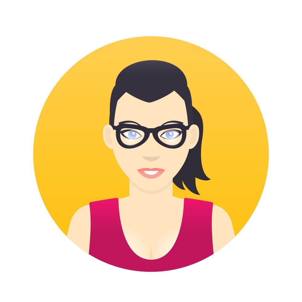 Avatar icon, cartoon girl in glasses in flat style vector