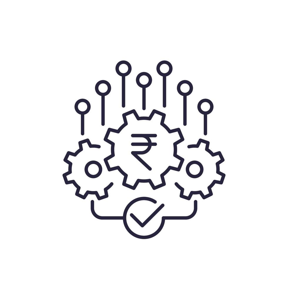 icono de operaciones financieras con rupia, vector de línea