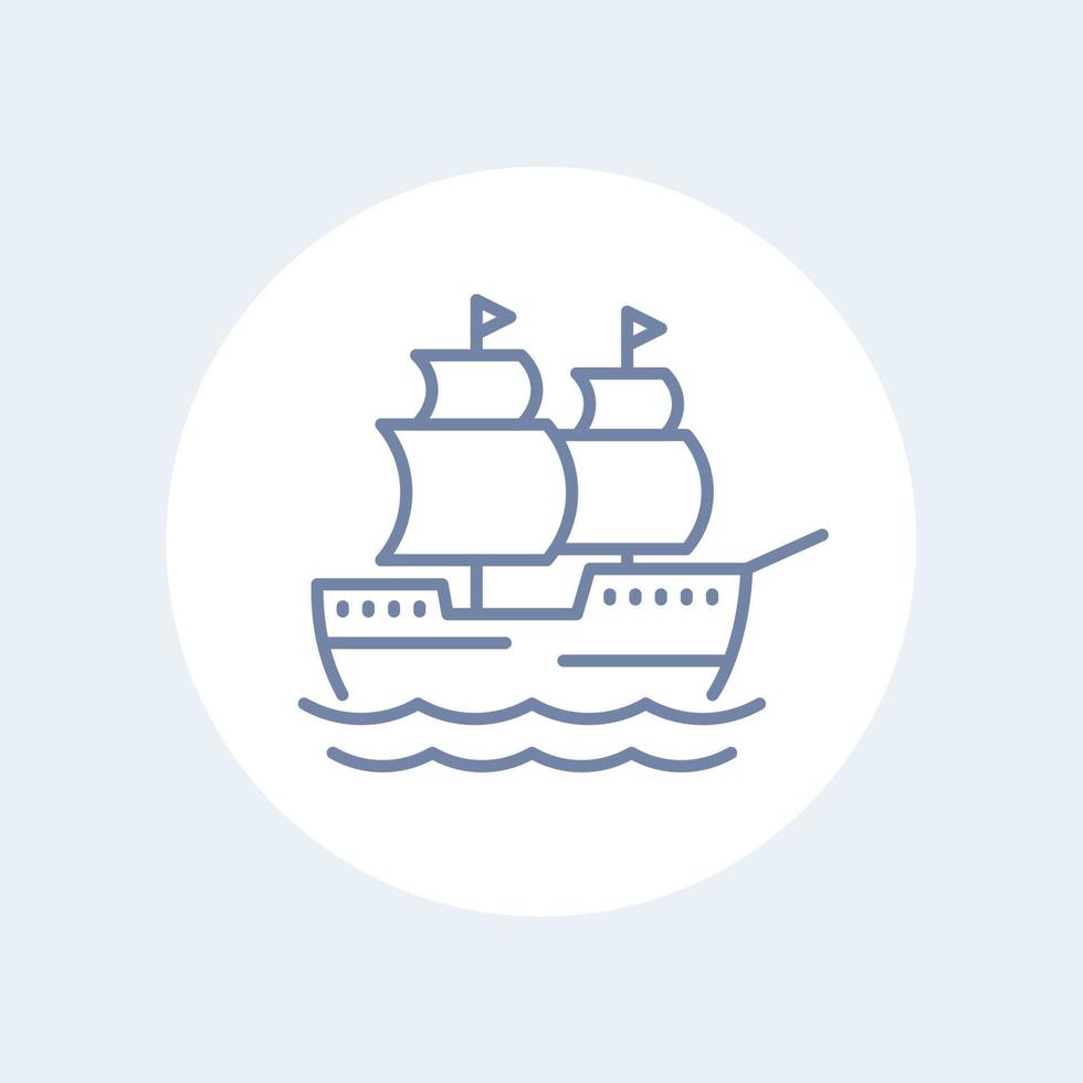 sailing vessel, ship line icon isolated over white vector