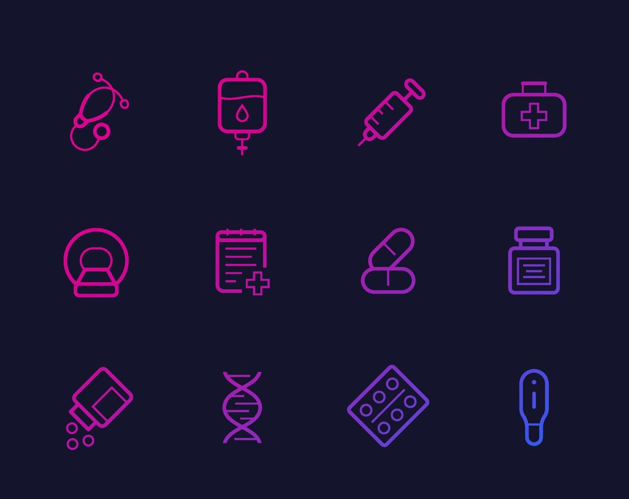 Healthcare, medical icons, linear vector