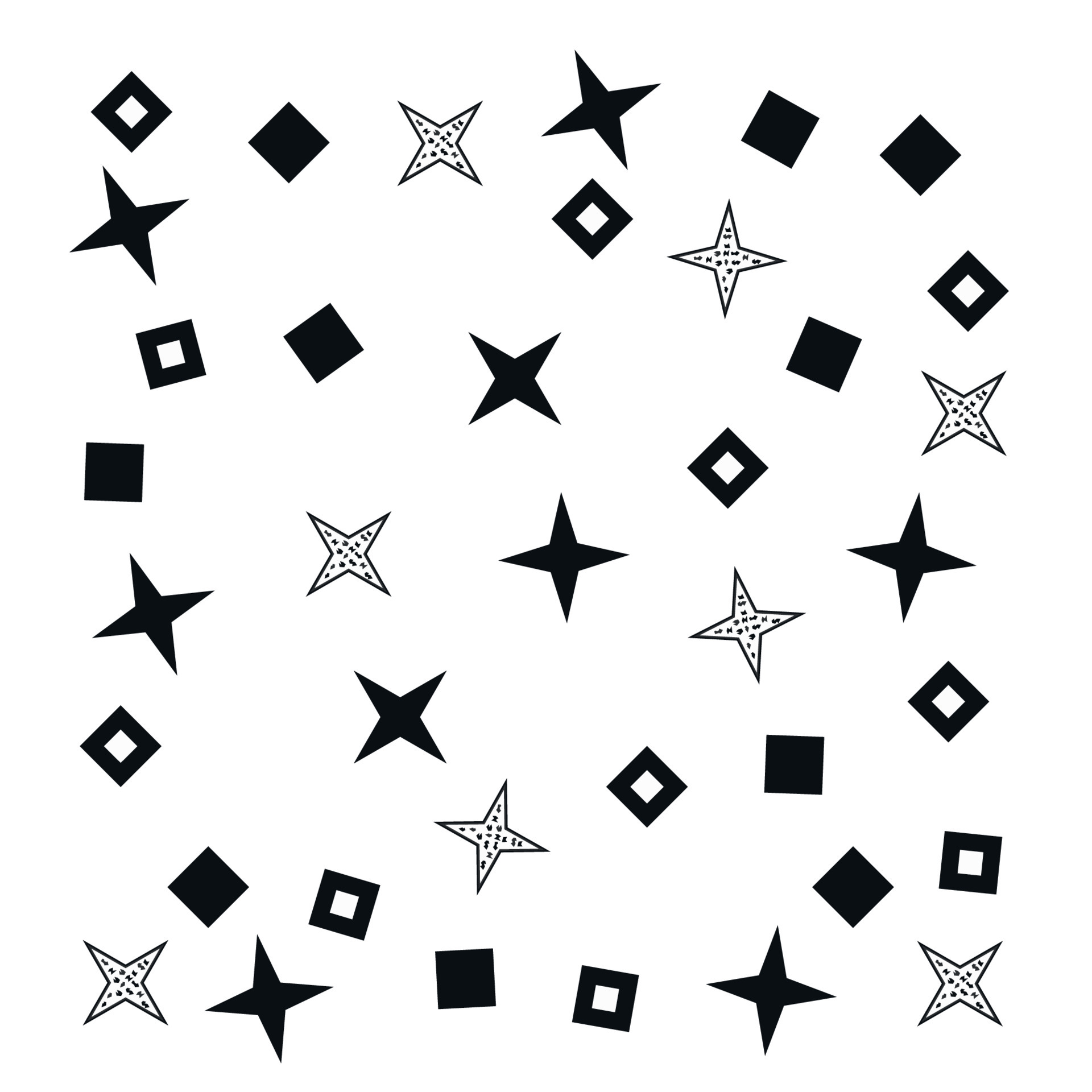 abstract shapes seamless pattern square star black and white background