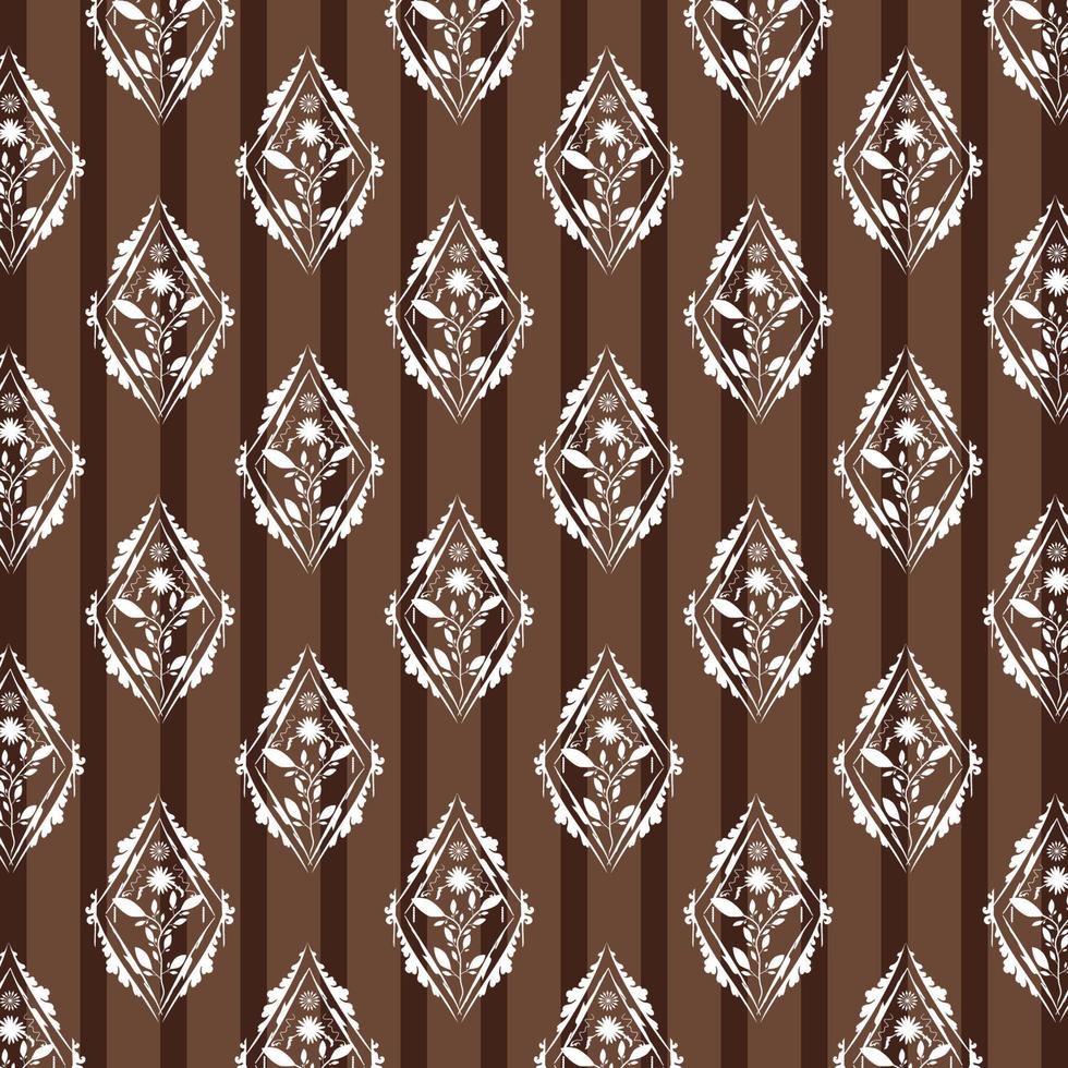 seamless elegant royal damask floral diamond pattern flower ornament brown stripe background suitable for interior house wallpaper vector