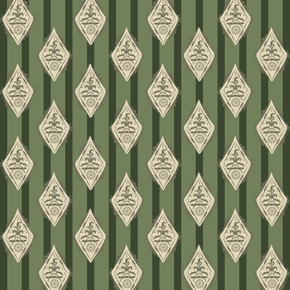 inconsútil elegante damasco real floral diamante patrón flor ornamento verde raya fondo adecuado para la impresión de papel tapiz interior vector