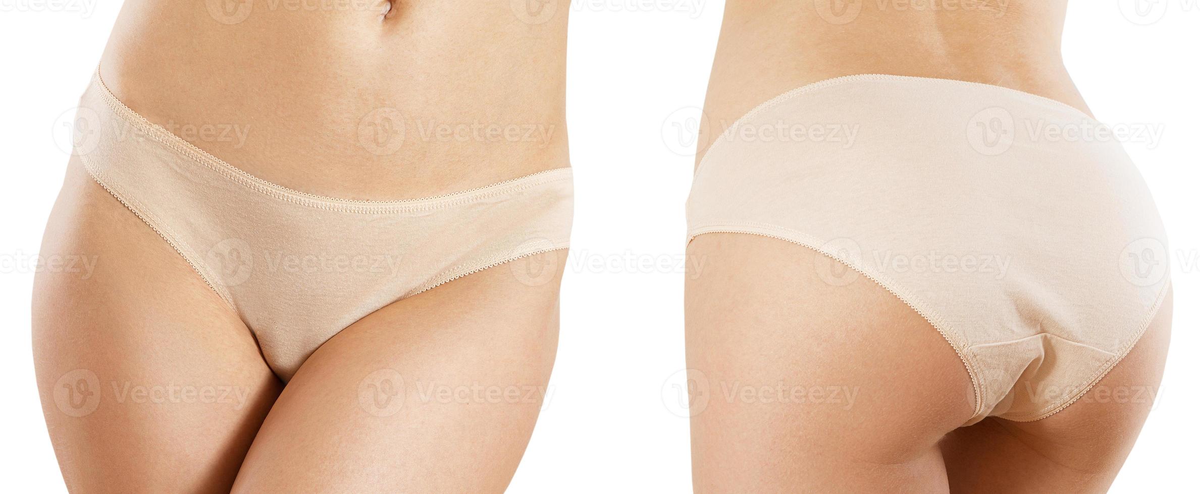 Set female panties front and back view, sexy woman body isolated