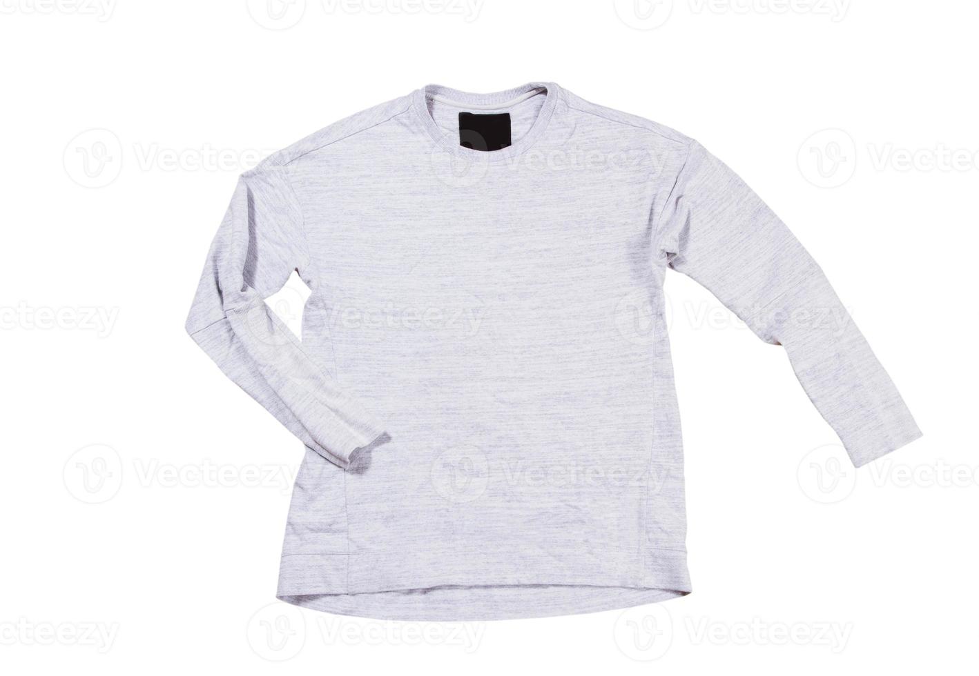 Gray pullover isolated on white background. Gray sweatshirt mock up empty copy space. photo