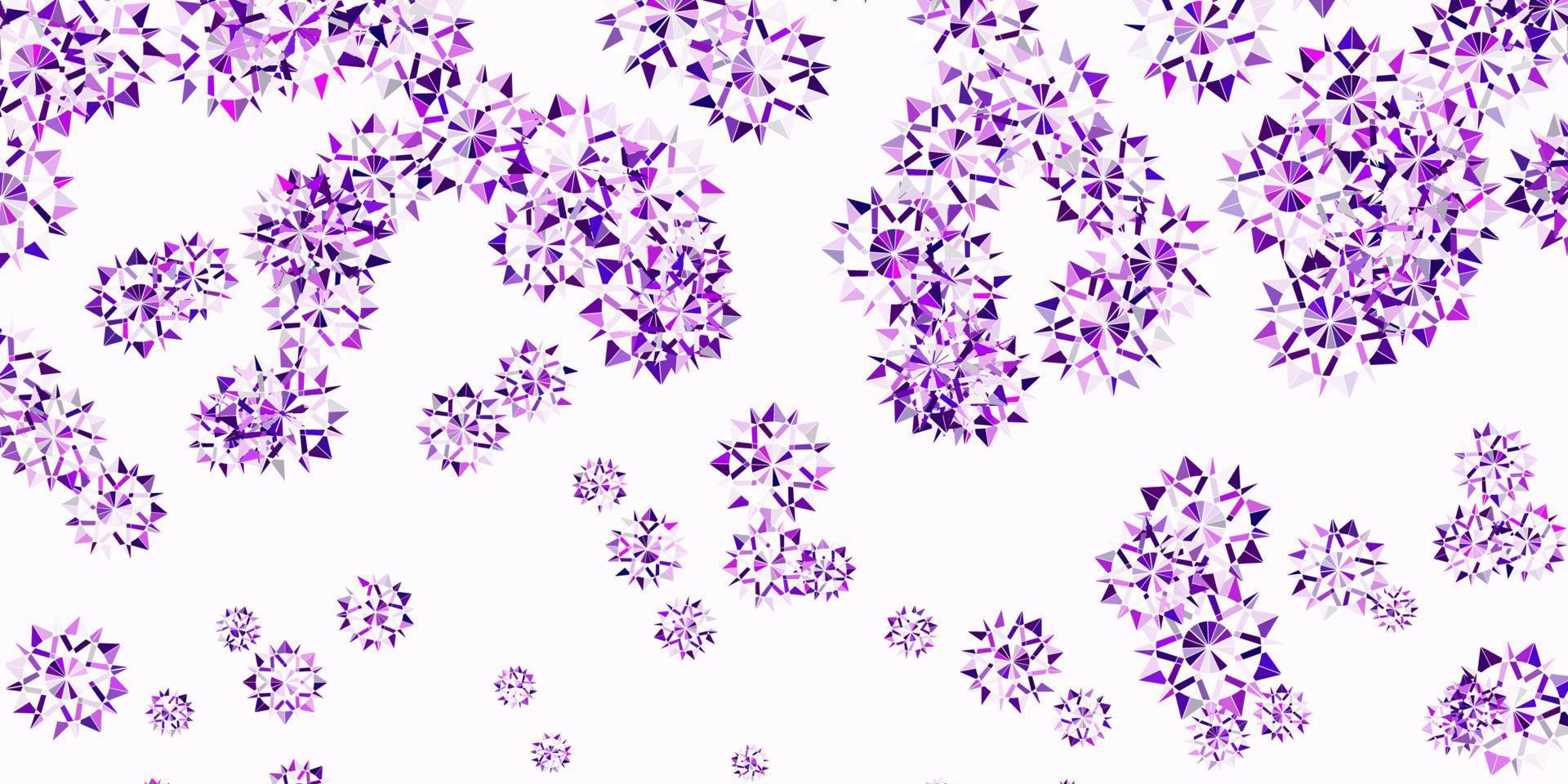 Fondo de vector violeta claro con copos de nieve de Navidad.