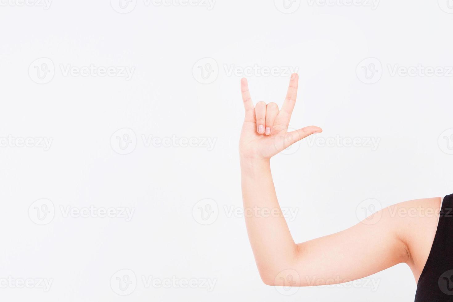 Hand making the heavy metal isolated white background. afro american hand. Mock up. Copy space. Template. Blank. photo