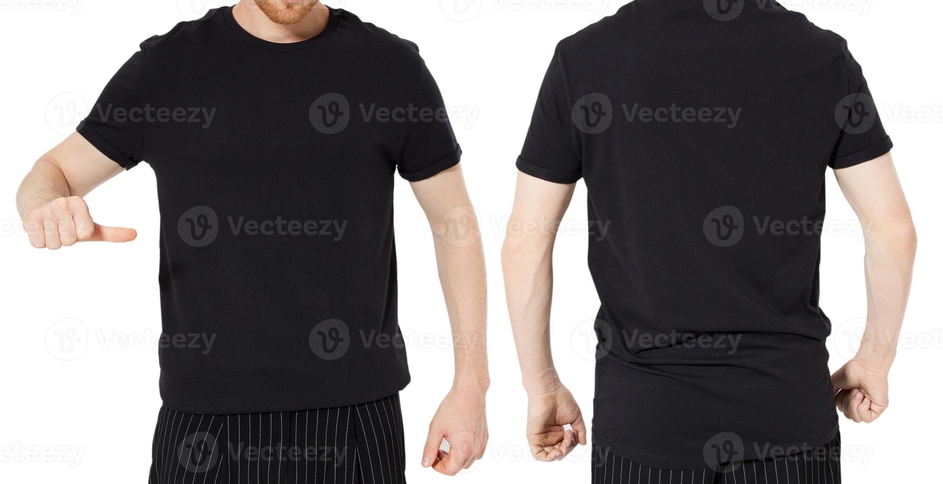 Male body black t-shirt set front back isolated on white background photo