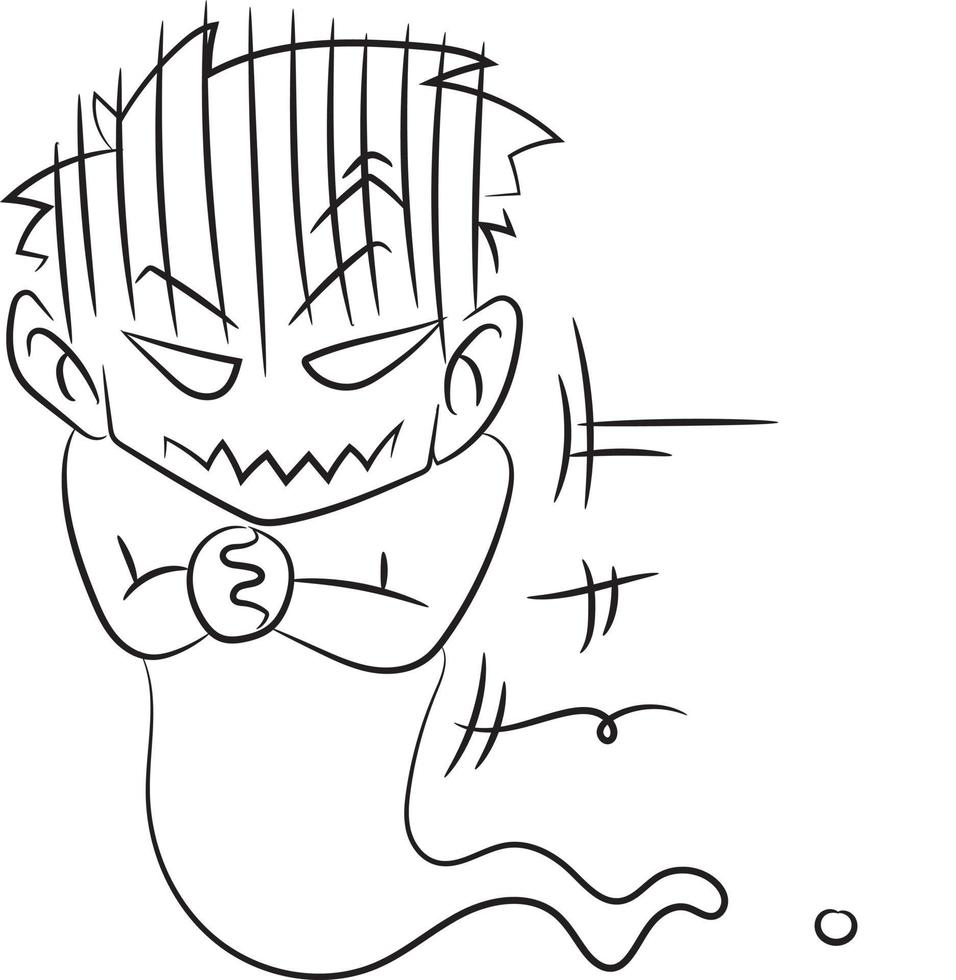 Funny ghost with evil thoughts. hand-drawn illustration manga style. vector