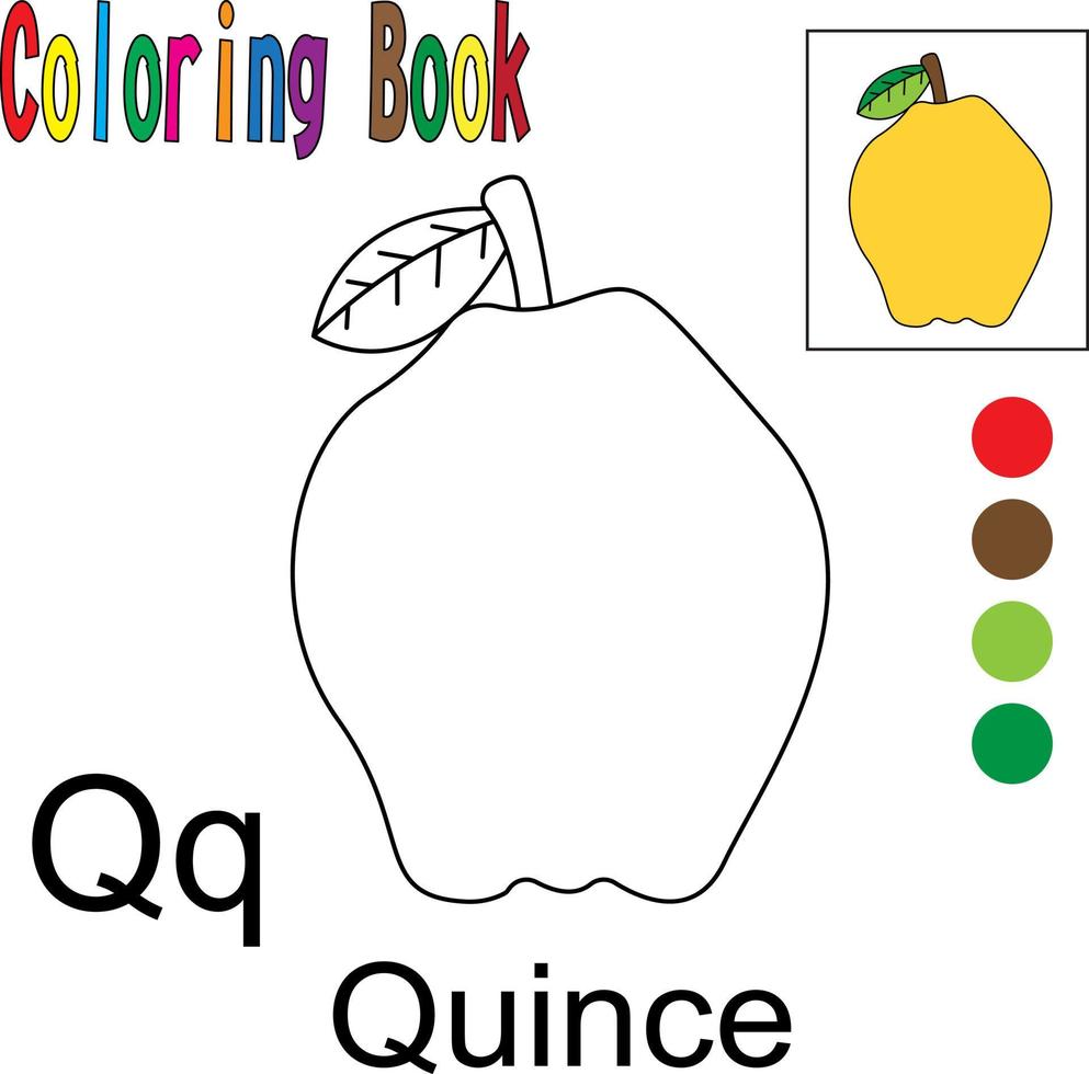 Cartoon Quince. Coloring book with a fruit theme. Vector illustration graphic. Good for children to learn and color.