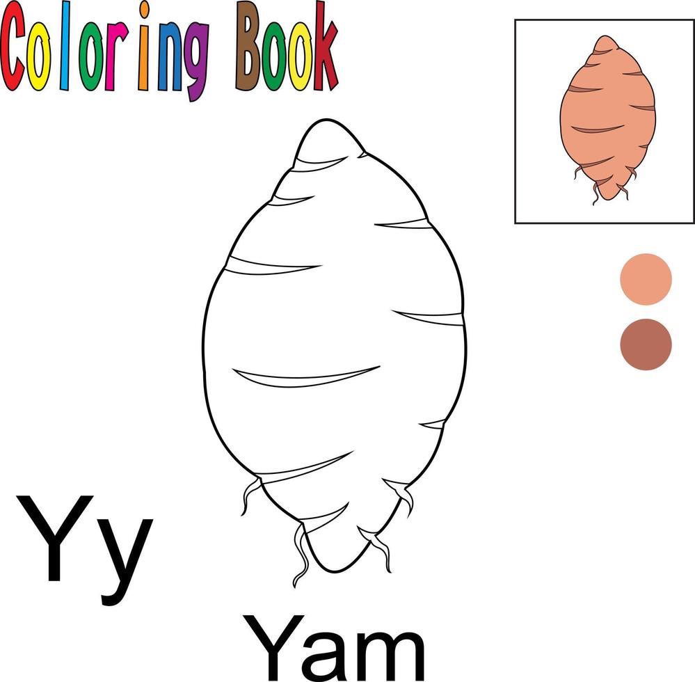 Cartoon Yam. Coloring book with a fruit theme. Vector illustration graphic. Good for children to learn and color.