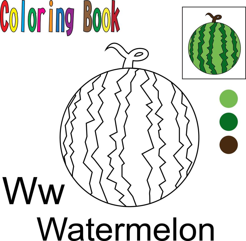 Cartoon Watermelon. Coloring book with a fruit theme. Vector illustration graphic. Good for children to learn and color.