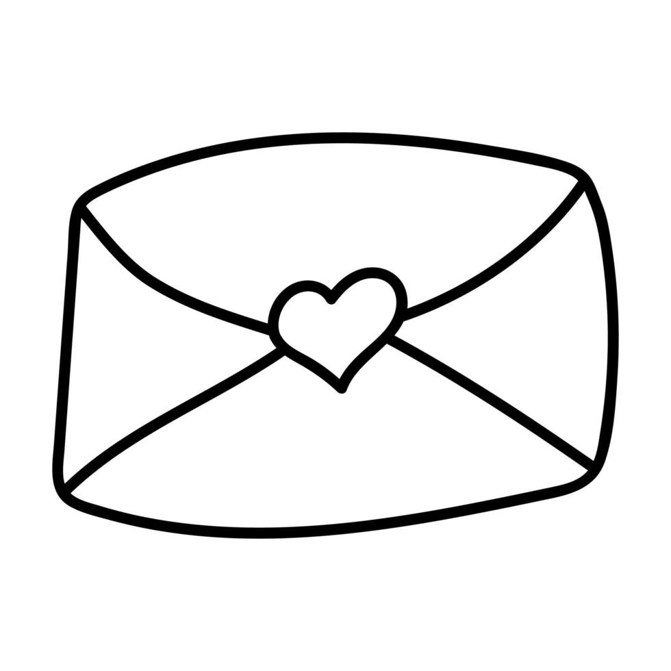 Envelope with Heart in Doodle Style. vector