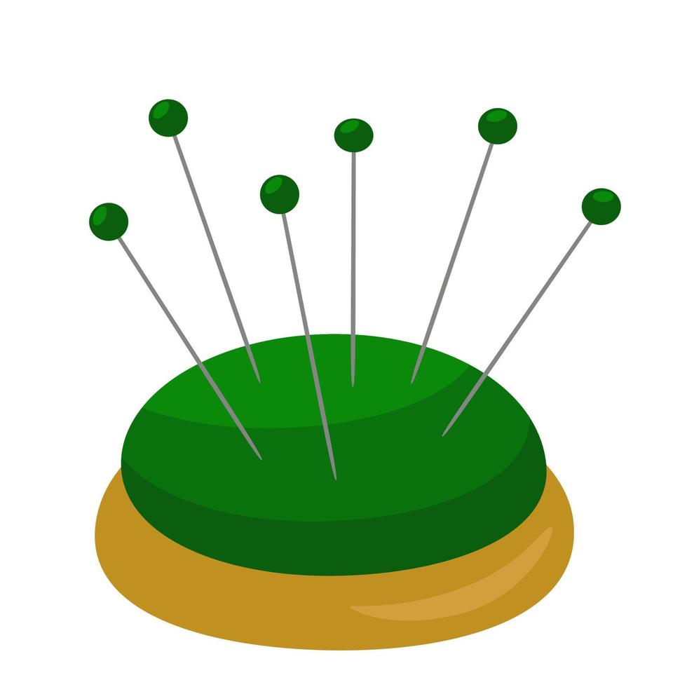 Green Pincushion with Pins. vector
