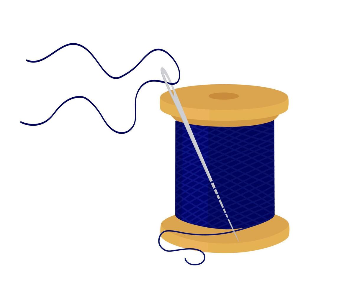 Spool of Blue Thread with Sewing Needle. vector