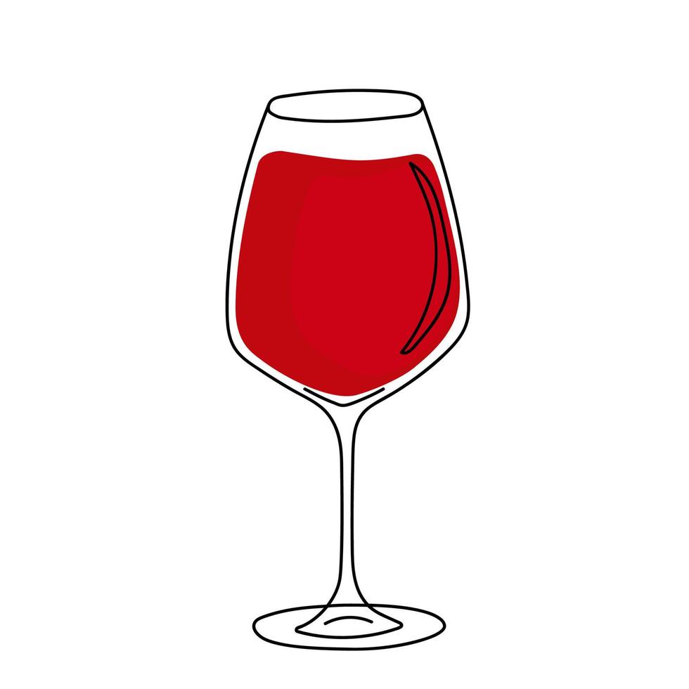 Glass of Red Grape Wine in Doodle Style. vector