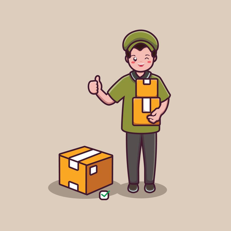 delivery man character holding box vector