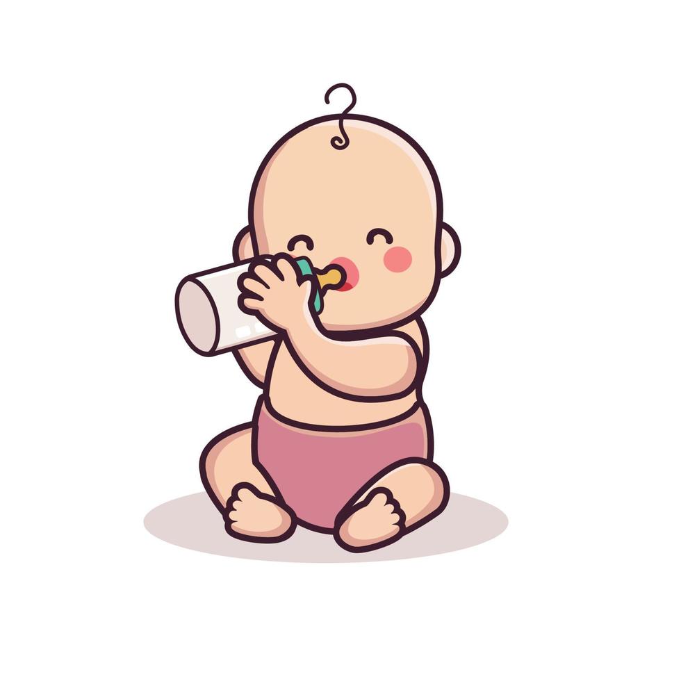 cartoon baby character drinking milk pacifier vector