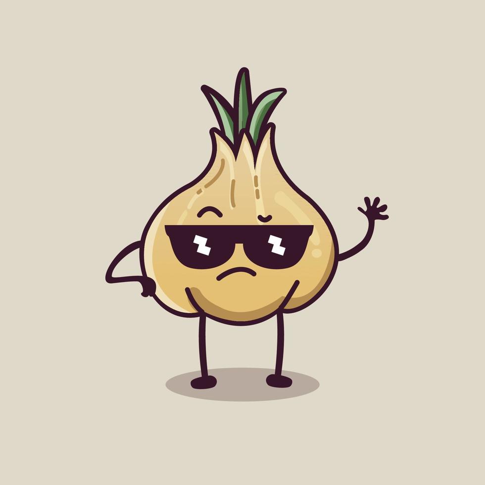 lindo personaje de mascota de ajo con gafas vector