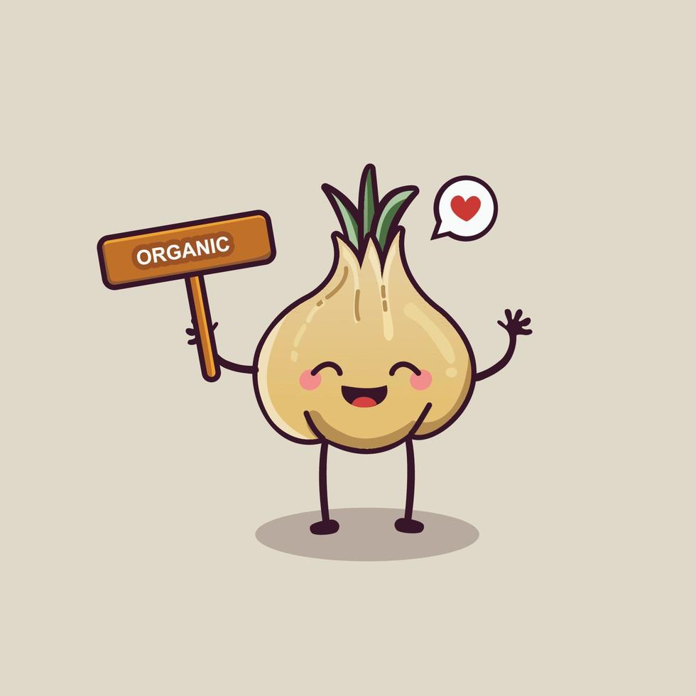 cute garlic mascot character holding banner vector
