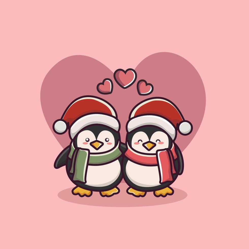 valentine's day couple of pengui character. cute animal couples vector