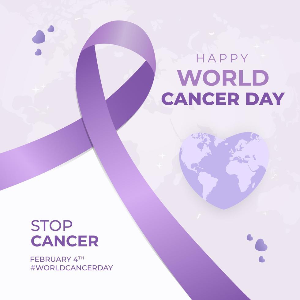 Happy World Cancer Day illustration stop cancer campaign on purple color background. World Cancer Day February 4th flat design vector