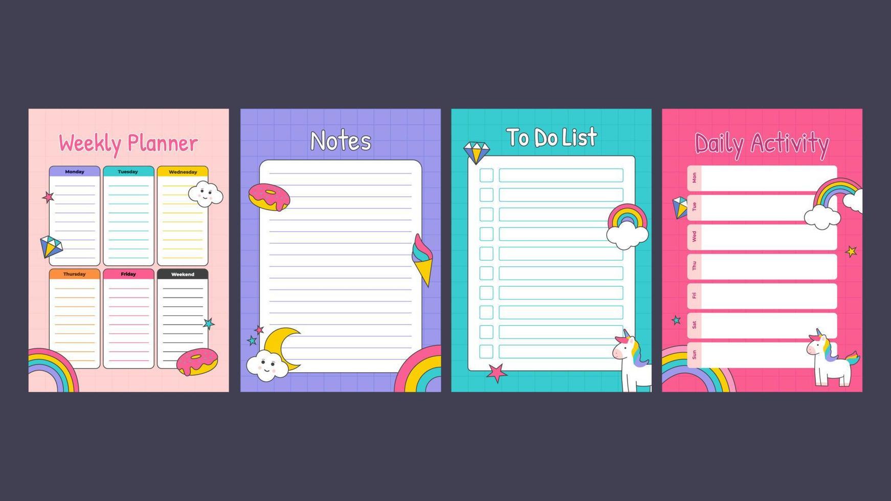 Unicorn Planner Journal Template vector