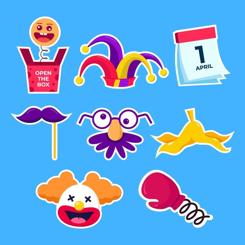 April Fools Day Sticker Set vector