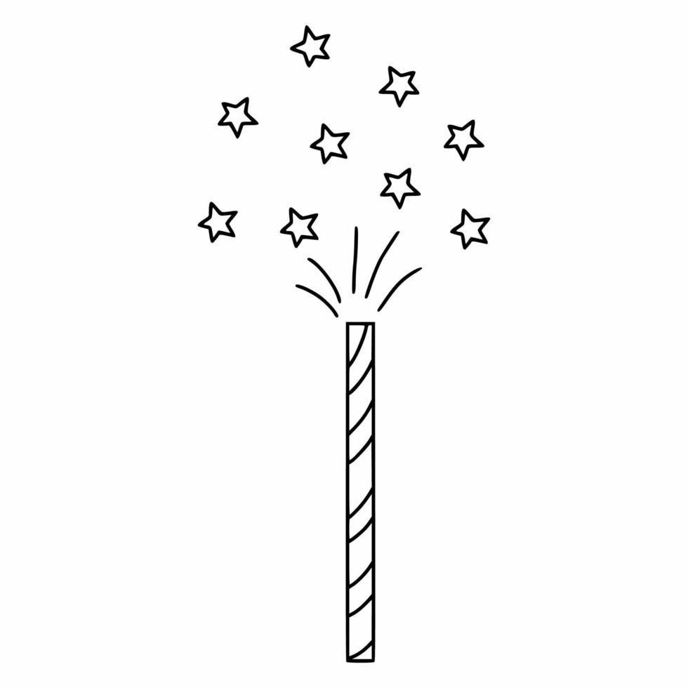 Festive firework with stars. Firecracker and sparklers. Illustration with doodles.  Outline icon. Element for Christmas card. vector