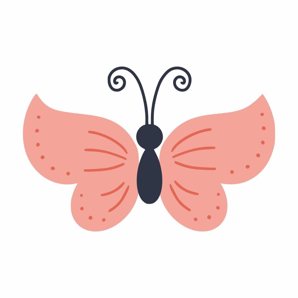 Pink butterfly in doodle style. Vector illustration for  postcard. Print on T-shirt.