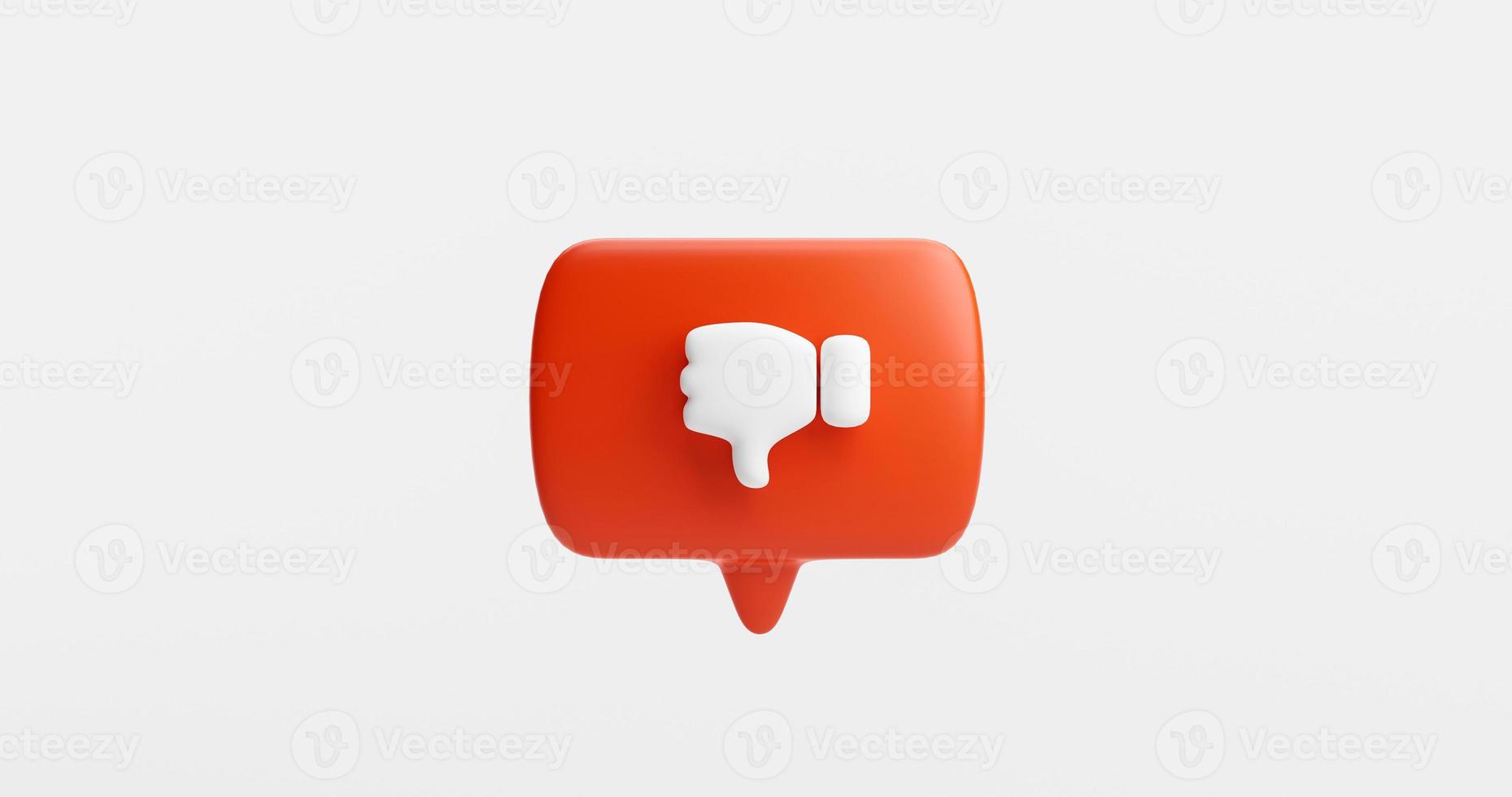 Red bubble dislike button or icon thumbs down or unlike sign feedback concept on white background 3D rendering photo