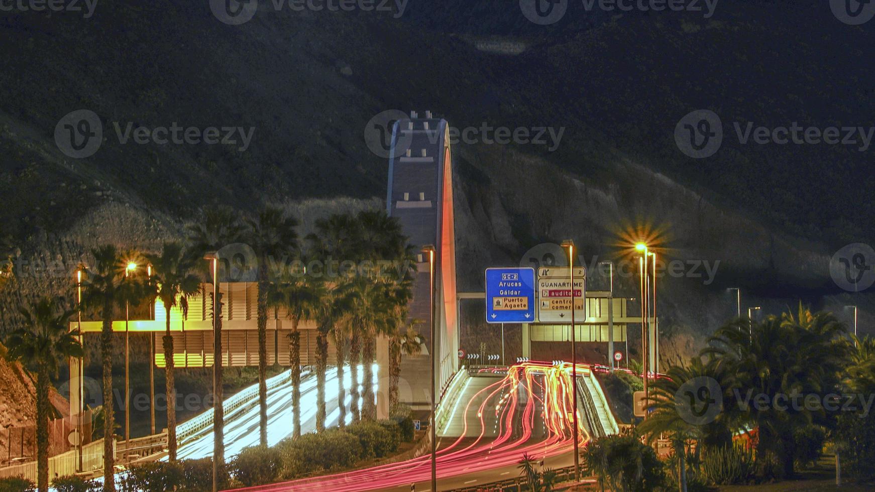 trail of light on the bridge in las palmas city photo