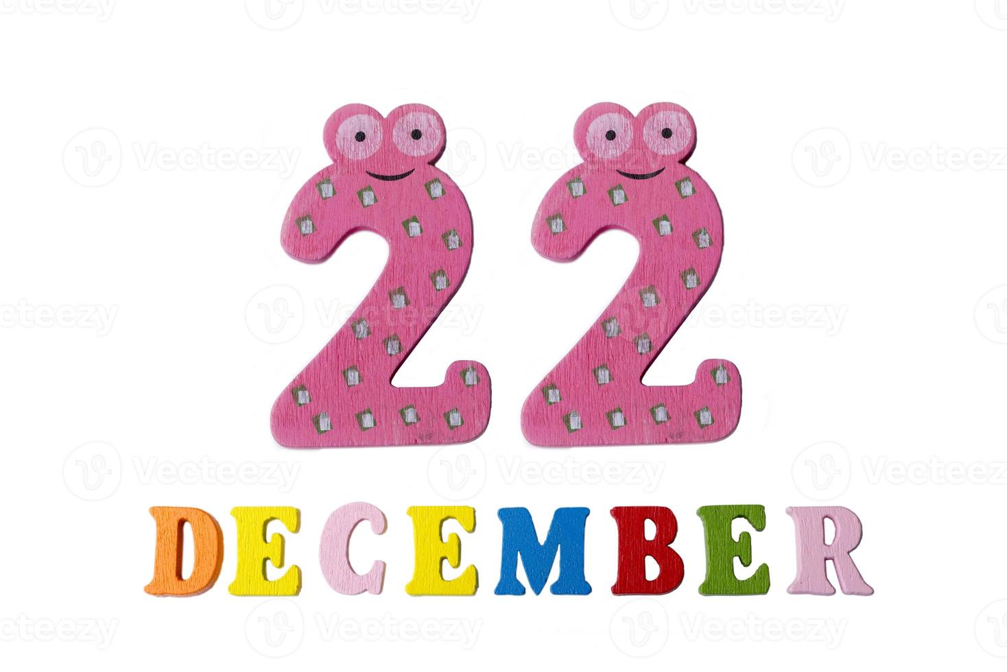 December 22 on white background, numbers and letters. photo