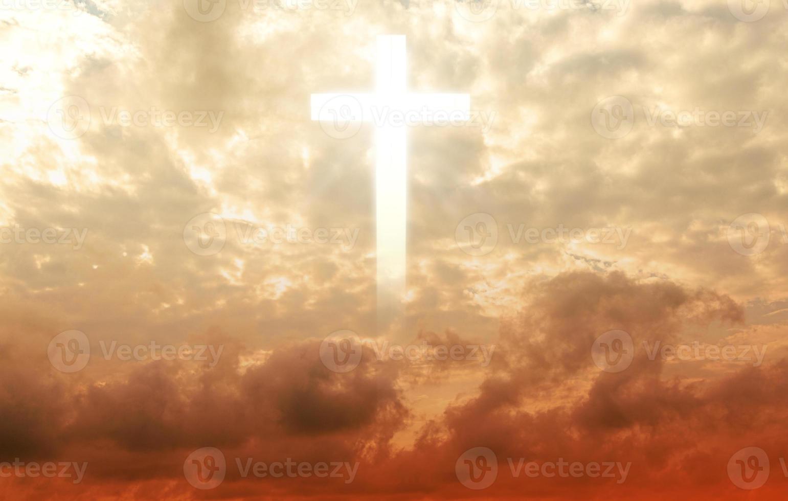 The cross of christ in the yellow sky, photo
