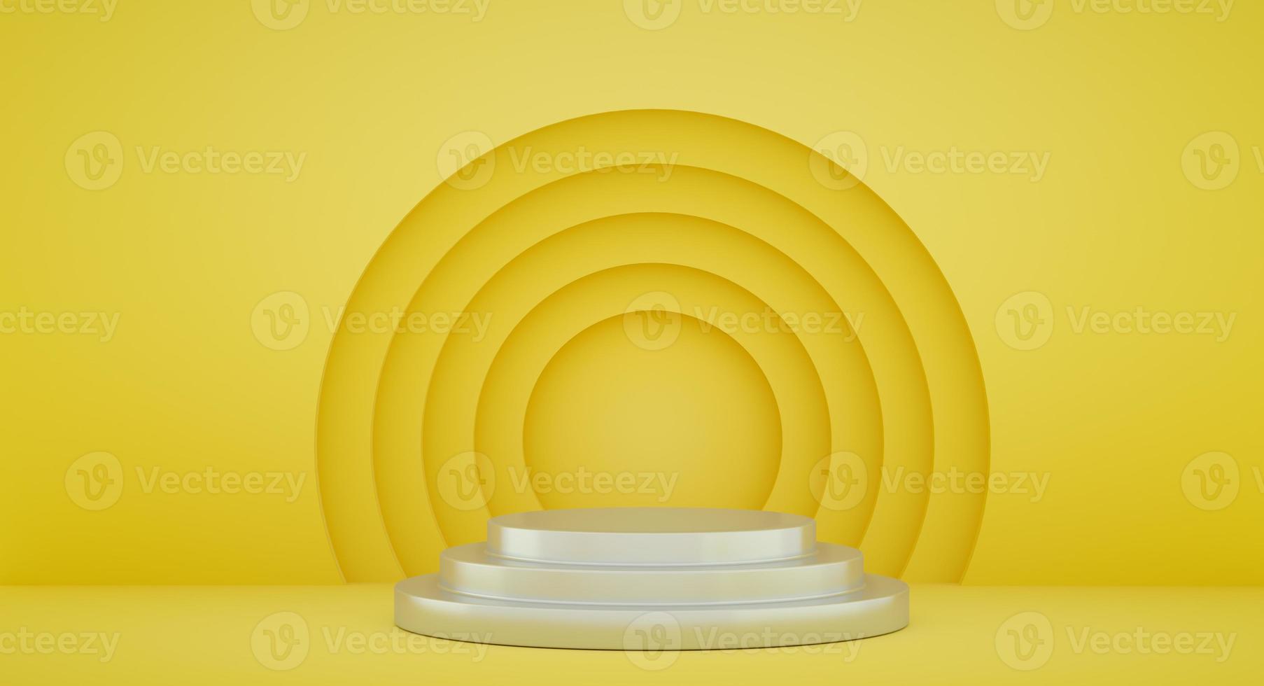 Podium for product presentation with yellow circles, 3d render background photo