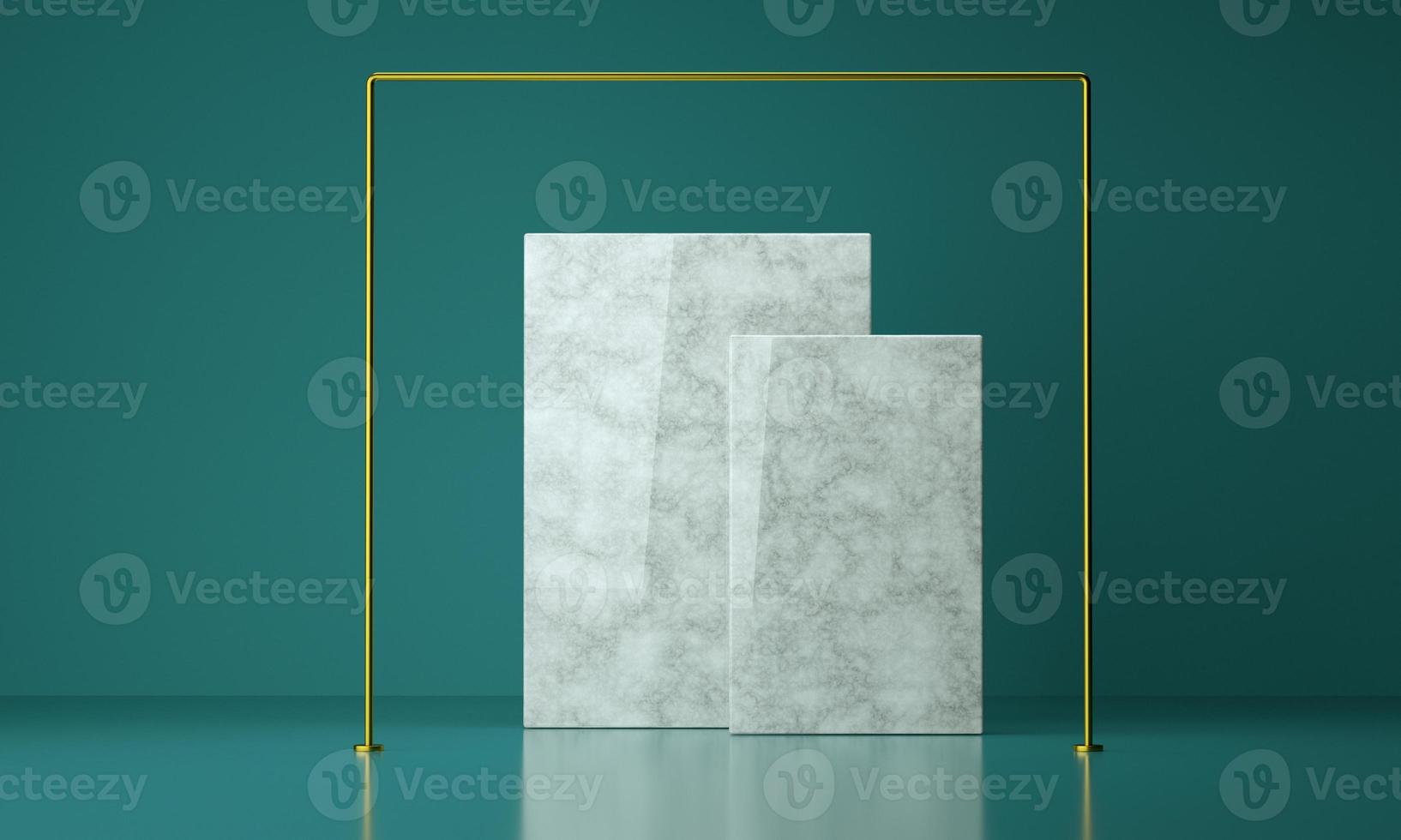 3D render luxury marble square with golden frame, studio background for product display photo