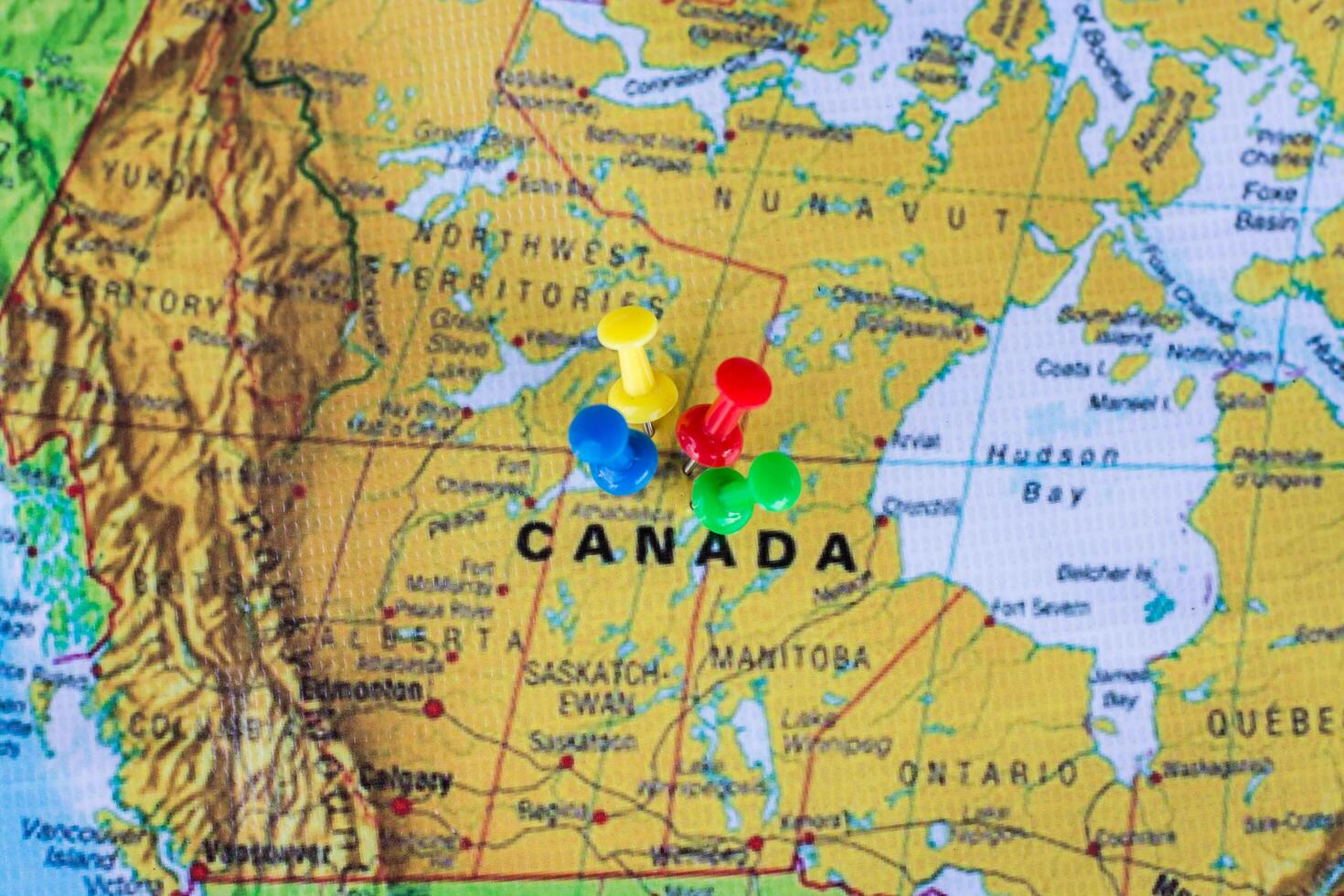 pushpin marking the location, Canada photo