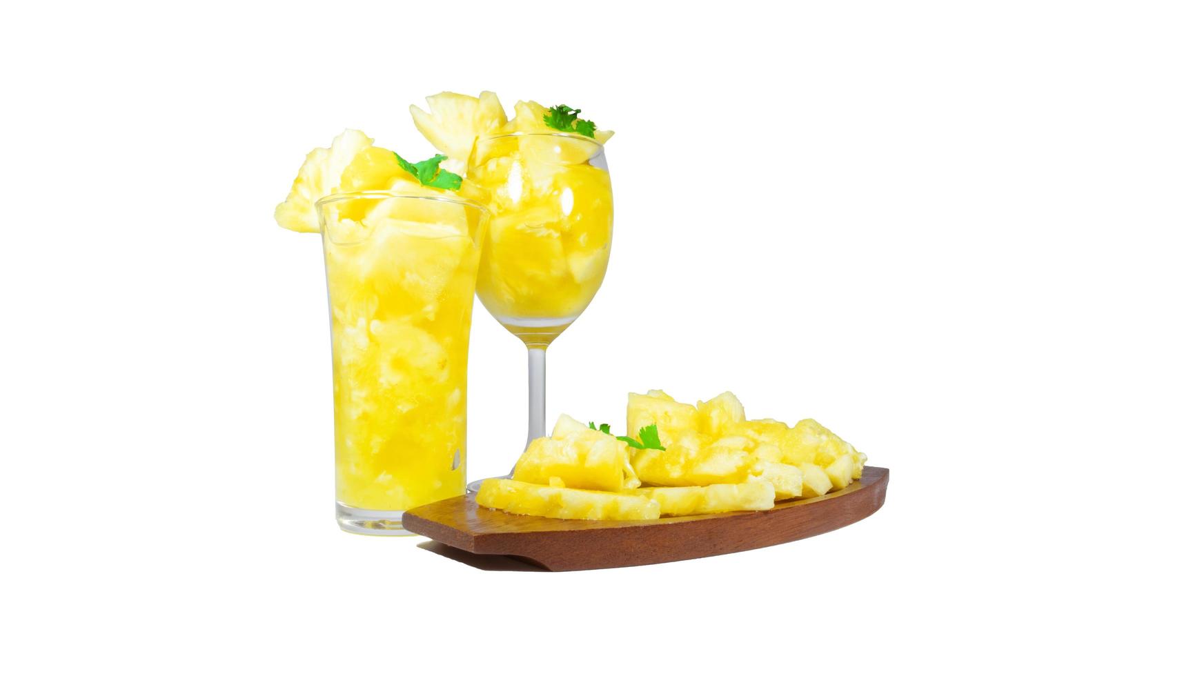 Set of pineapple serve, drinks and sliced photo