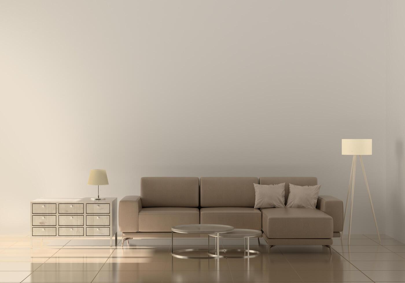 Sofa in the room with a lamp placed on the side. photo