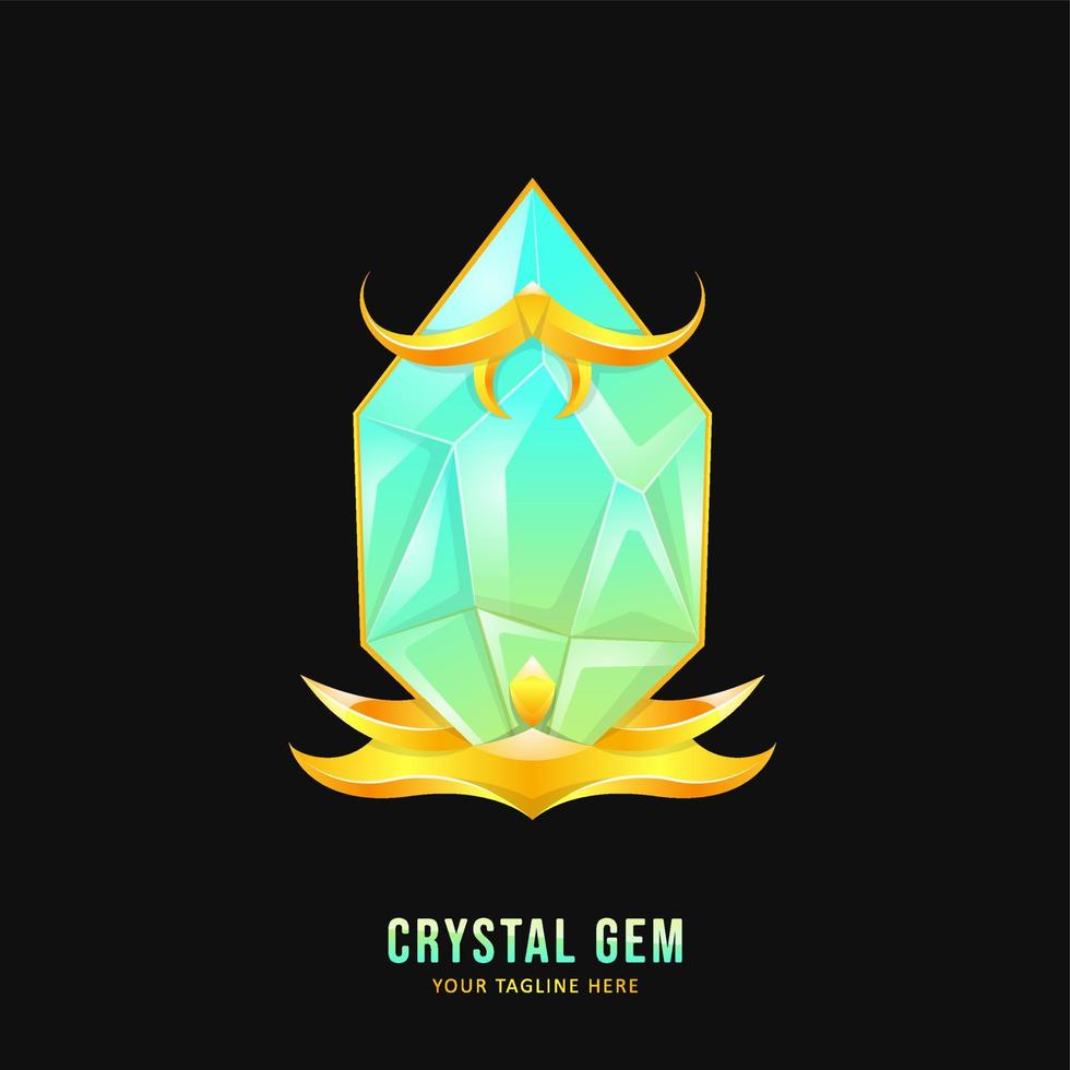Green Tosca crystal gemstone badge with ornament border vector