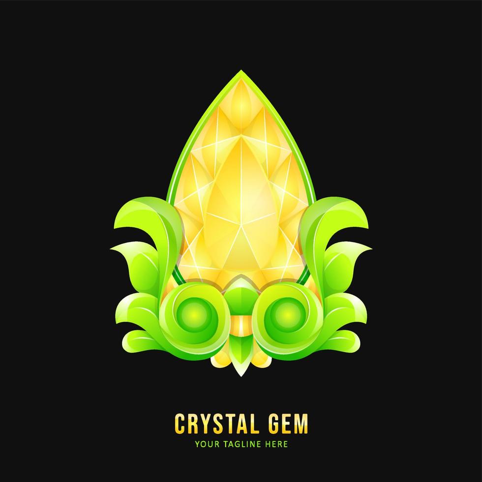 Yellow crystal gemstone badge with ornament border vector