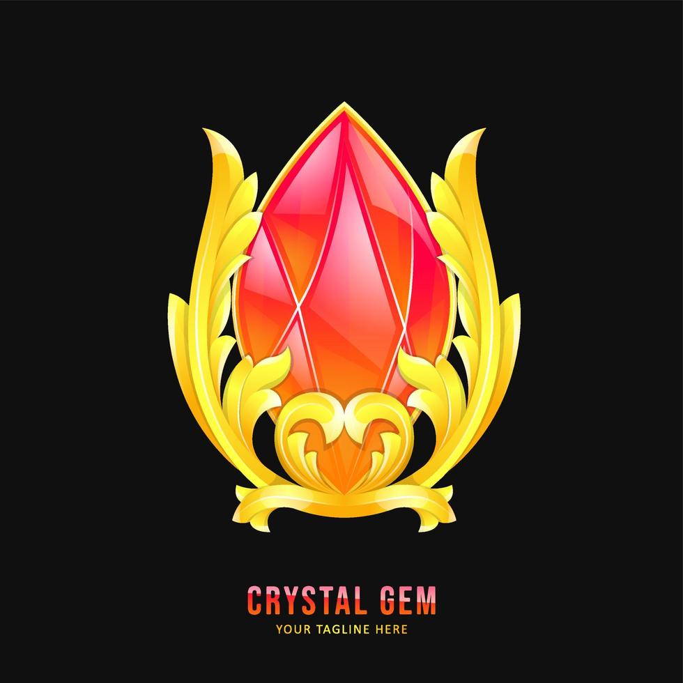 Red crystal gemstone badge with ornament border vector